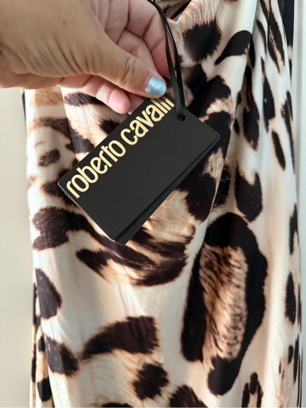 Roberto Cavalli Leopard Print Slip Dress in Beige, Brown & Black - Picture 3 of 5